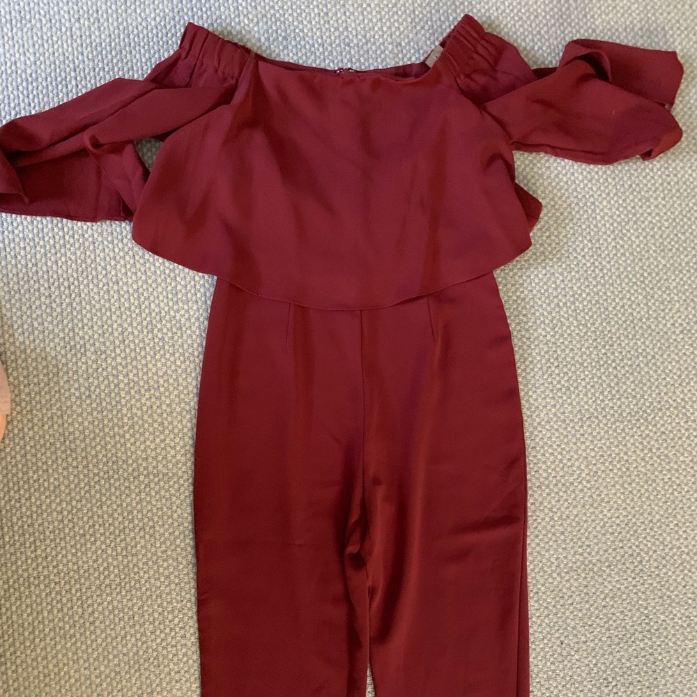 Maroon off the shoulder jumpsuit